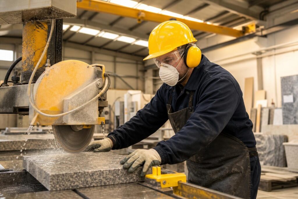PRL para Trabajos de Operario de taller de materiales: (Piedras industriales, tratamientos o transformación de materiales, Canteros y